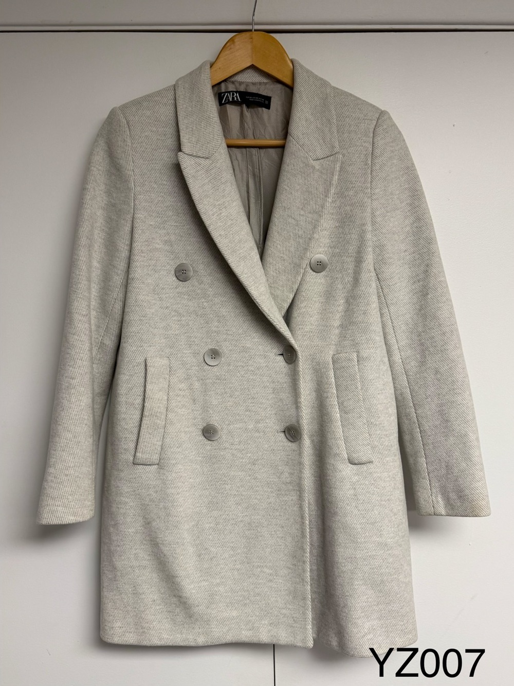 Zara Grey Double Breasted Peacoat Coat XS Cotton Blend Classic Tailored